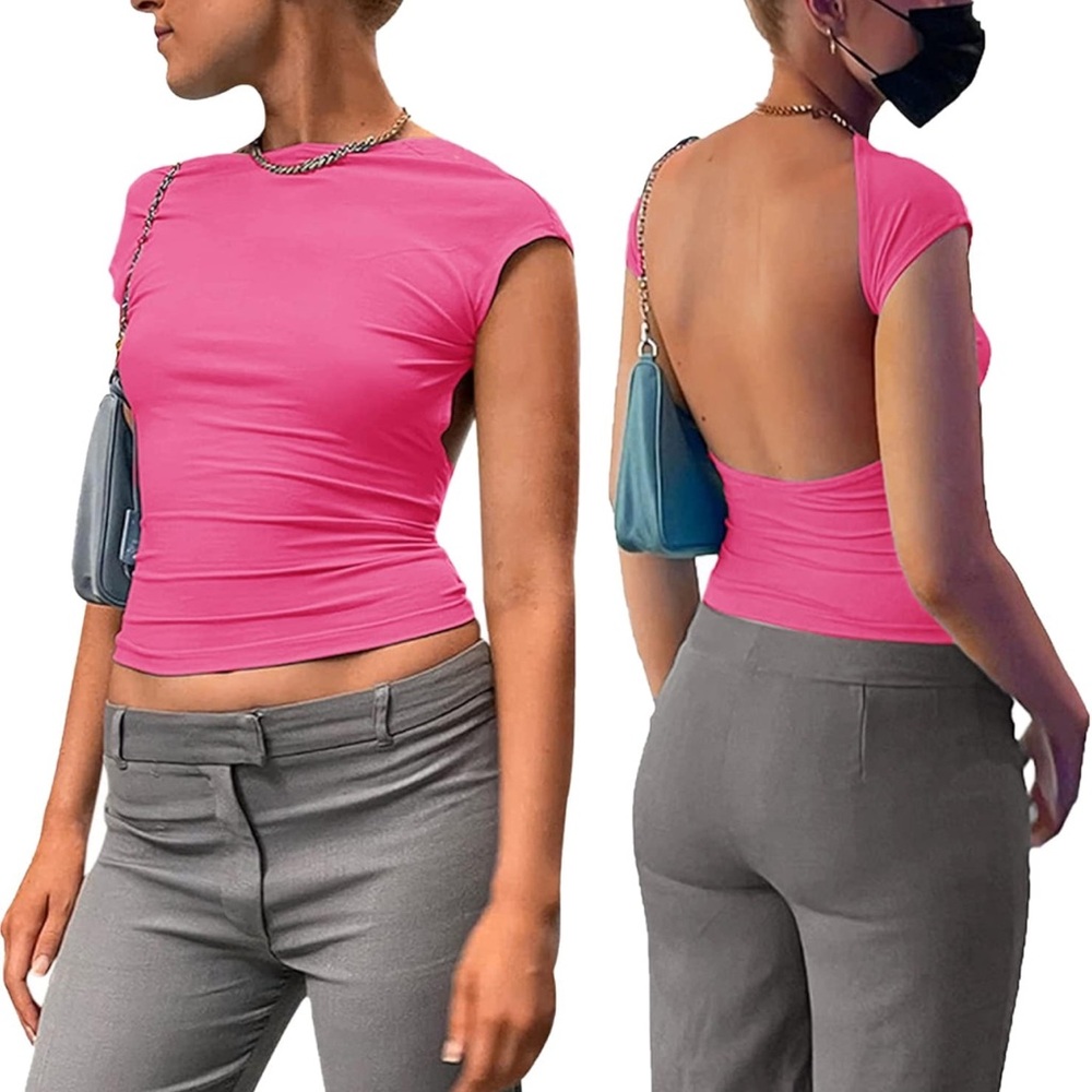 Pink backless short sleeve tee